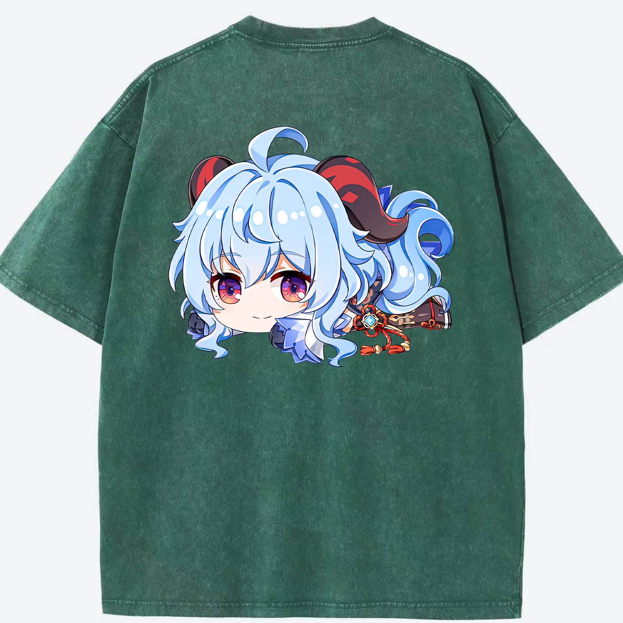 げんし神 甘雨 かんう genshin Ganyu 綿100% ヴィンテージ風 半袖Tシャツ（背面プリント）